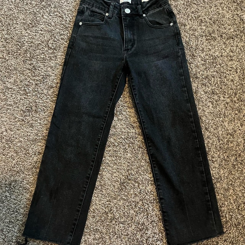 91 black straight leg womens jeans distressed bottom vintage